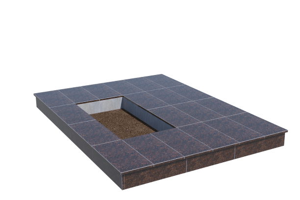 Площадки на могилу в&nbsp;Оренбурге | Площадка с вертикальной (15 см) облицовкой Дымовским гранитом (под цветник)