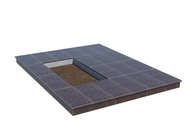 Площадки на могилу в&nbsp;Оренбурге | Площадка с вертикальной (10 см) облицовкой Дымовским гранитом (под цветник)