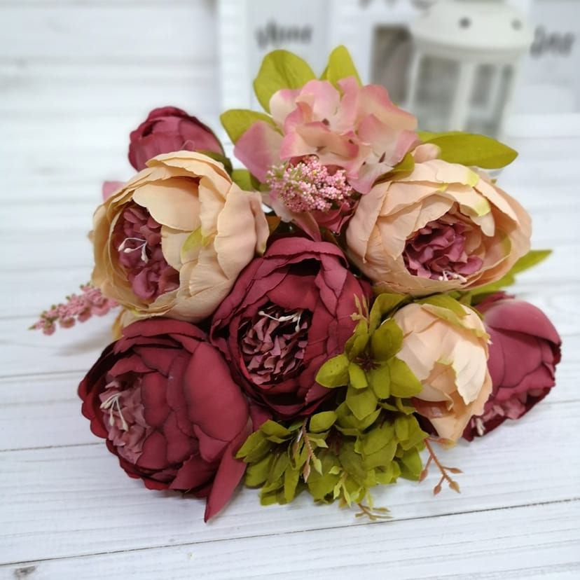Искусственные цветы в Оренбурге | Цветы искусственные «Пионы», персиково-малиновые, букет