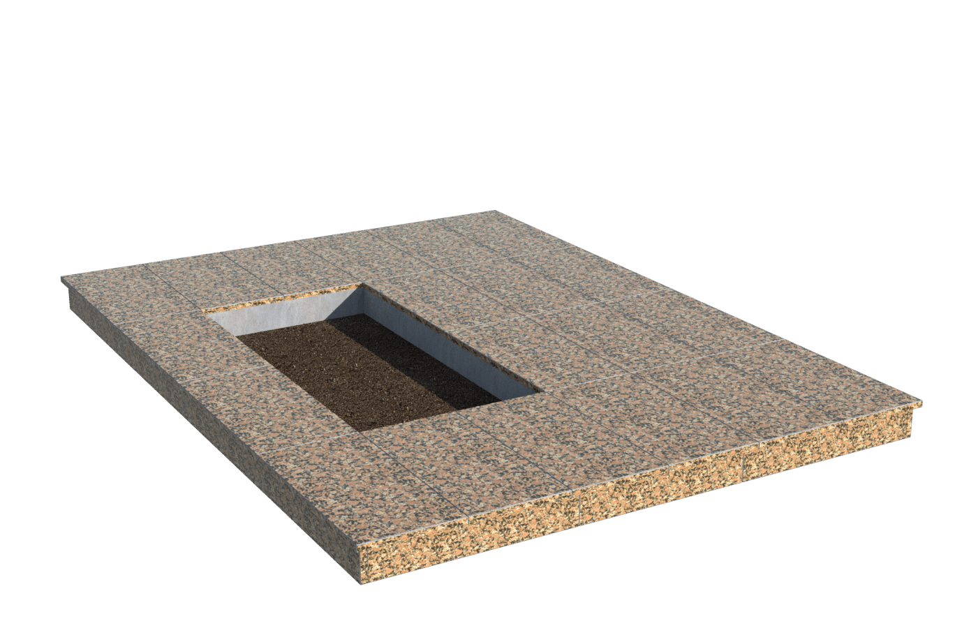 Площадки на могилу в&nbsp;Оренбурге | Площадка с вертикальной (10 см) облицовкой Южно-Султаевским гранитом (под цветник)