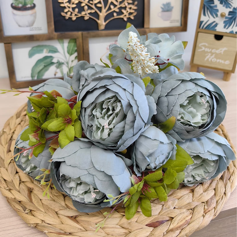 Искусственные цветы в Оренбурге | Цветы искусственные «Пионы», серо-голубые, букет